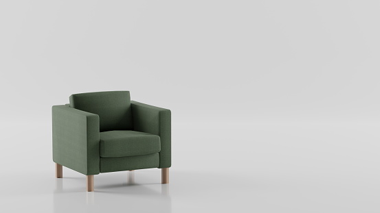 Empty Armchair on a white background, interview, psychotherapy with a psychologist. A chair in the studio. 3d render