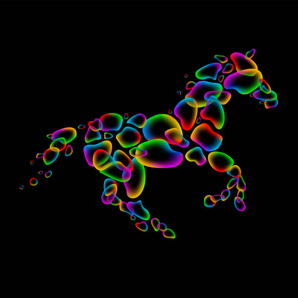 istock Horse icon of rainbow bubbles on black background 1494500662