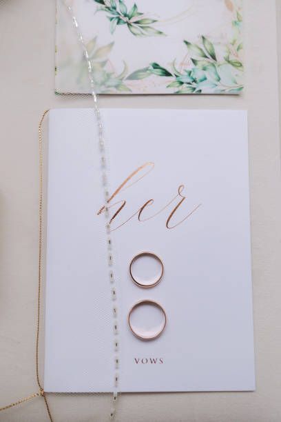 istock Classic wedding rings on top of beautiful wedding vows. 1494501112