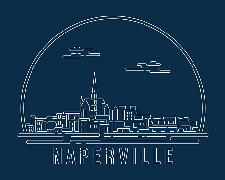 istock Naperville, Illinois - Cityscape with white abstract line corner curve modern style on dark blue background, building skyline city vector illustration design 1494501140