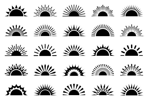 ilustraciones, imágenes clip art, dibujos animados e iconos de stock de sol - medio lleno