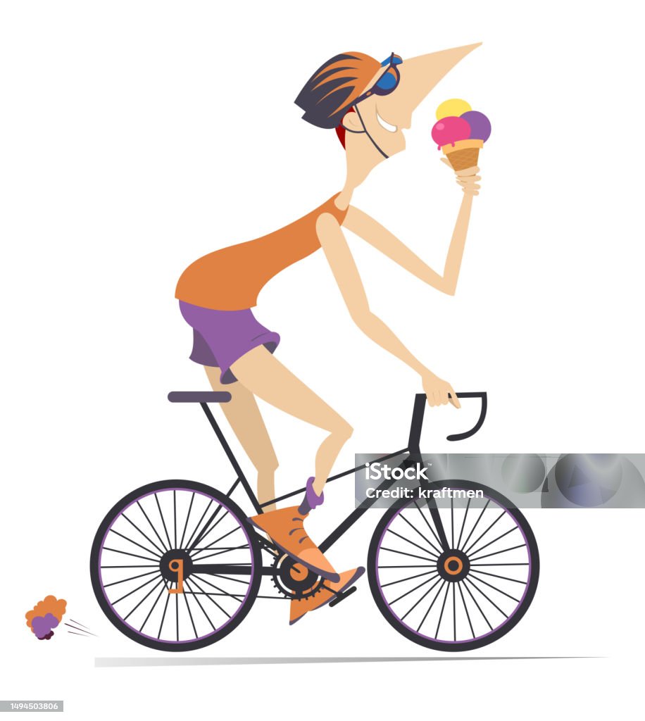 Cartoon Cycling Man Eating An Ice Cream Stock Illustration Download Cartoon Cycling Man Eating An Ice Cream Stock Illustration Download