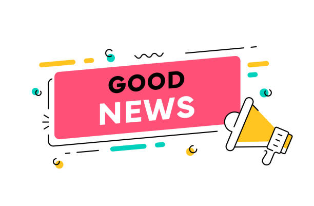 “Good News” Banner Template with megaphone “Good News” phrase placed in a pink bubble with design elements and a megaphone isolated on a white background good news stock illustrations