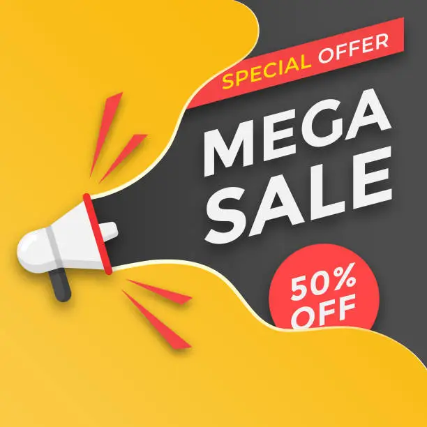 Vector illustration of Mega Sale Announcement Banner Vector Design.