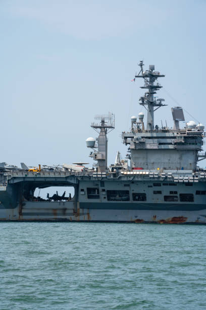 istock Nuclear War Ship, Military navy ship carrier full loading fighter jet aircraft for prepare troops. forwarder mast. Side view of War Ship. 1494509009