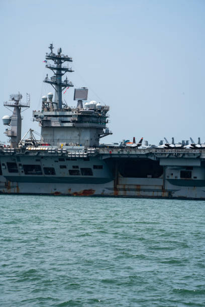 istock Nuclear War Ship, Military navy ship carrier full loading fighter jet aircraft for prepare troops. forwarder mast. Side view of War Ship. 1494509018