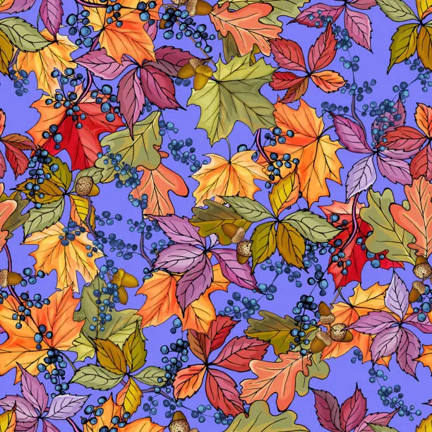 Vector illustration of Seamless Pattern of Autumn Colorful Leaves