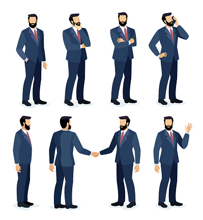 Set of Businessman character design. Different poses design.
