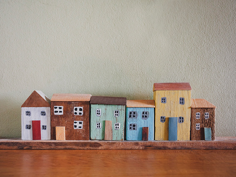 Wooden house Model decoration on shelf Craft object element