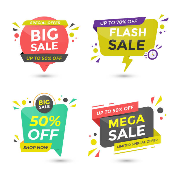 Sale Speech Bubble Banner Collection. Big Sale, Flash Sale, 50% Off and Mega Sale Vector Design on White Background. vector art illustration