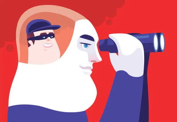 Vector illustration of scammer searching with binoculars