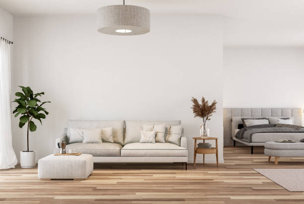 istock Modern style white bedroom and living room3d render 1494515201