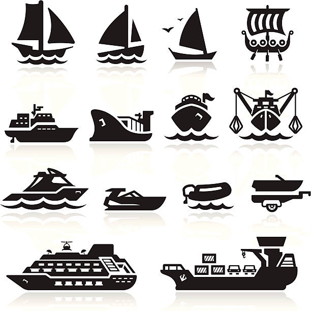 illustrations, cliparts, dessins animés et icônes de bateaux icônes set - sailboat sail sailing symbol