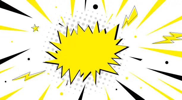 Vector illustration of Comic book electric blast zap excitement explosion concept abstract background with speech bubble, sun beam and star shape