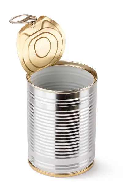 Empty opened tin. Isolated on a white.