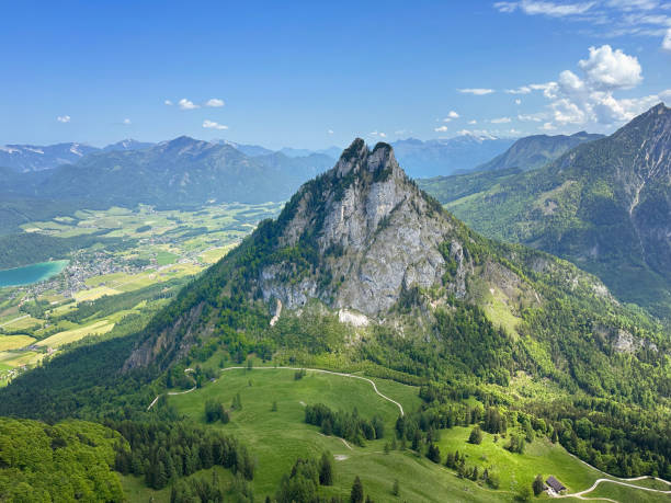 Stunning Austrian Alps Panorama with the Mountain Sparber, Salzburger Voralpen, Strobl, Wolfgangsee, Austria