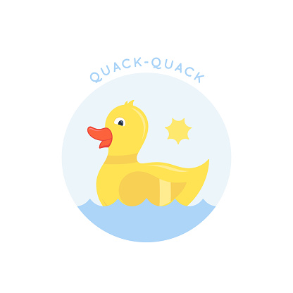 Swimming Little Duck Abstract Vector Sign, Emblem or Emblem Template. Flat Style Cute Ducky Illustration. Good for Apparel Design, Tee Shirts, etc. Isolated.