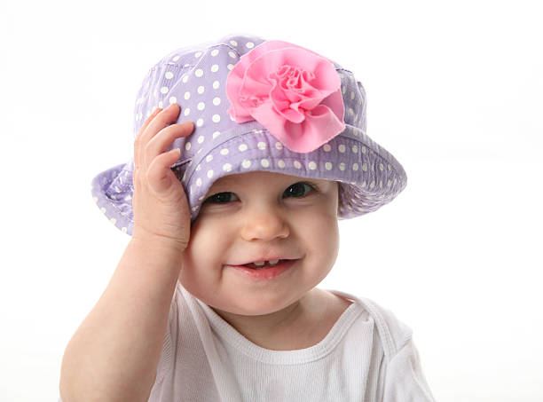 Smiling baby with hat stock photo