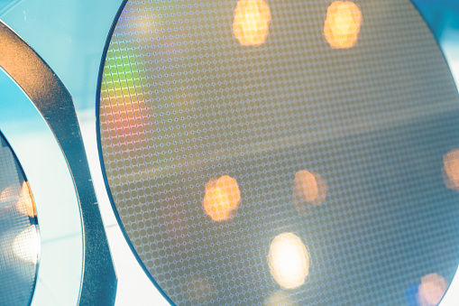 close up view of chip wafers with flare on the surface