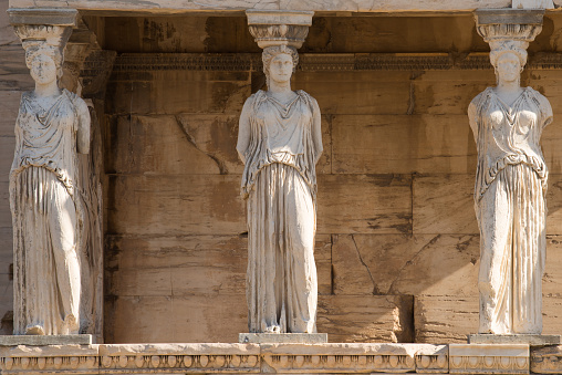 The Caryatid porch of the Erechtheion temple in Athens, Greece