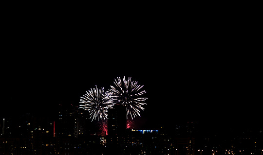 Fireworks on night city background. fireworks on sky