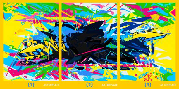 istock Colorful Neon Abstract Urban Graffiti Style A4 Poster Vector Illustration Background Template 1494528552