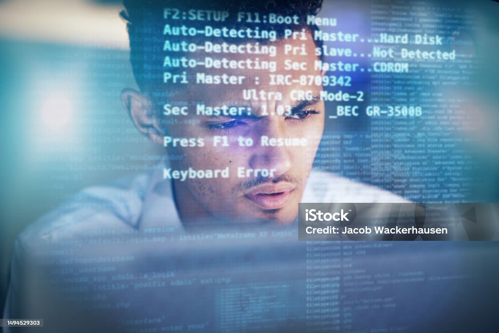 Computer Hologram Night And Man Programming Software Server Overlay Or ...