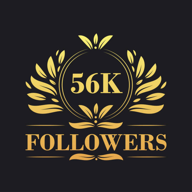 illustrations, cliparts, dessins animés et icônes de conception de célébration 56k followers. logo luxueux 56k followers pour les abonnés des médias sociaux - 56k