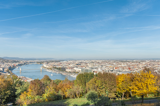 Landscape of the Bridge and Danube River in Budapest, Hungary