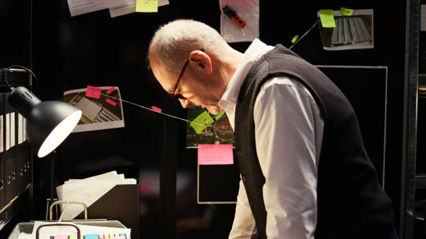 istock Criminologist looks at clues board 1494531929