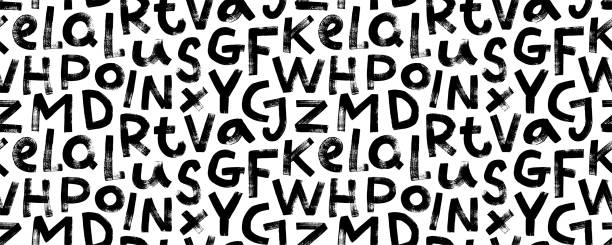 ilustrações de stock, clip art, desenhos animados e ícones de scattered letters alphabet seamless pattern. - isolated on white white background isolated paintbrush