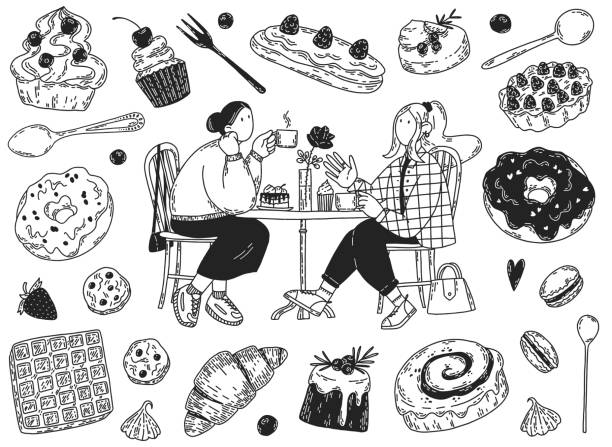 illustrations, cliparts, dessins animés et icônes de 05.25.2023_3 - bakery women cake cupcake