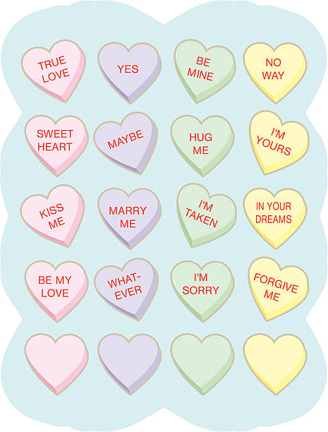 ilustraciones, imágenes clip art, dibujos animados e iconos de stock de corazones de conversación - candy heart candy valentines day heart shape