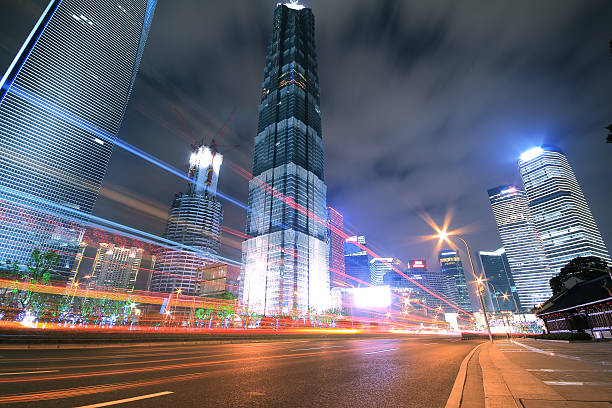 istock Megacity Highway at night with light trails in shanghai Lujiazui 149454883