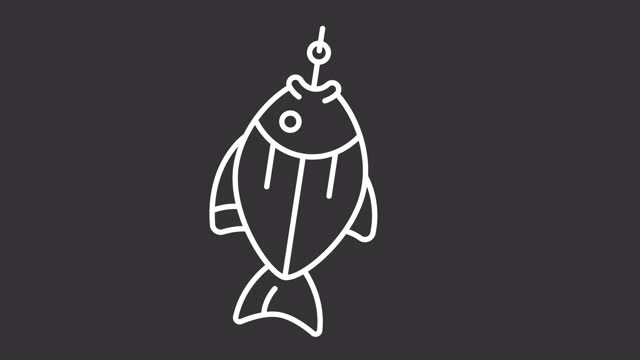 Animated caught fish white line icon