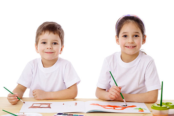istock Two little kids draw with watercolor 149455037