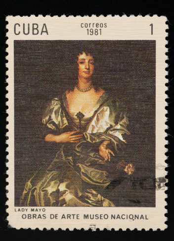 Cuba postage stamp on black background. Studio Shot