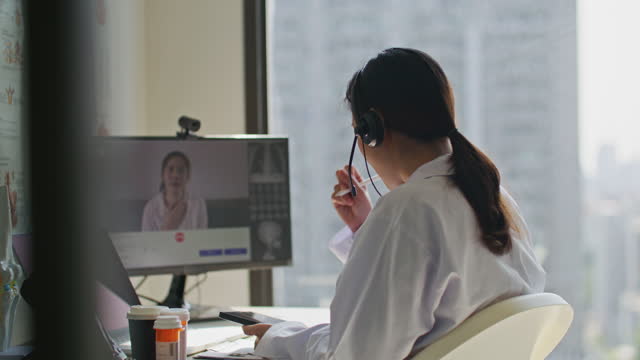 Doctor video call to patient in office