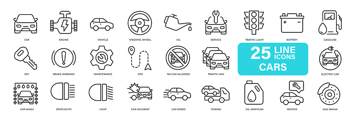 Cars thin line icons. Editable stroke. For website marketing design, logo, app, template, ui, etc. Vector illustration.