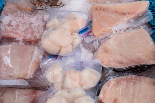 istock Packaged fish and seafood at the market 1494560238