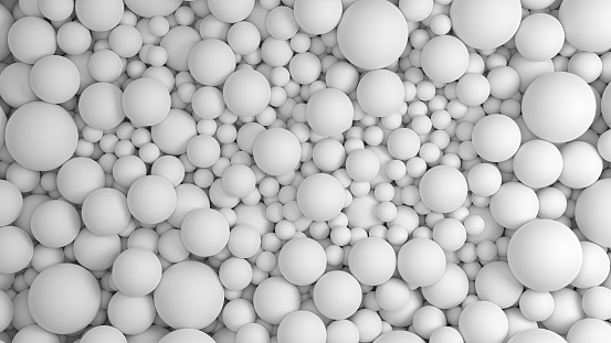 Abstract background with pile of many white balls. 3D rendered image