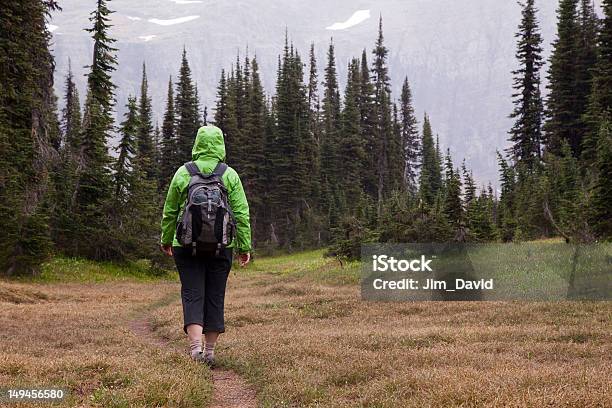 Photo libre de droit de Femme De Randonnée Sur Le Trail Par Mauvais Temps banque d'images et plus d'images libres de droit de Activité de loisirs - Activité de loisirs, Activité de plein air, Adulte