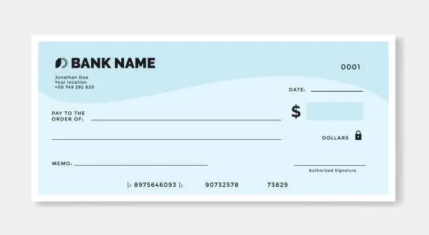 Vector illustration of Blank template of the bank check isolated.