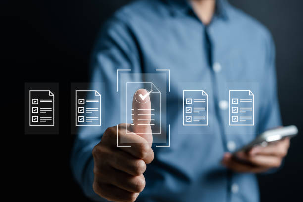 istock Checklist Quality management with Quality Assurance or QA and Quality Control or QC and improvement. Standardization, certification. Compliance to regulations service and standards. 1494566977