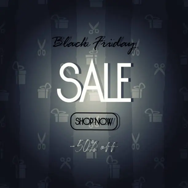 Vector illustration of The concept of seasonal sales in a modern style. Black Friday. Text and creative abstract grunge seamless discount background with icons. Web template for application, online store.