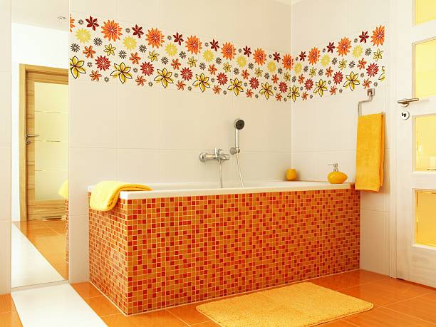 istock Modern bathroom in orange color 149456901