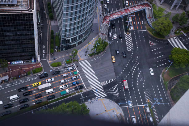 istock Rooftop view of zebra crossing and highway 1494571276