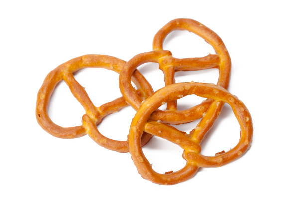 glazed and salted pretzels isolated on white background