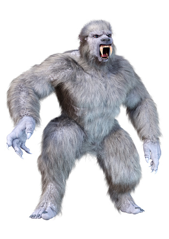 3D rendering of a snow beast creature or a Bigfoot isolated on white background