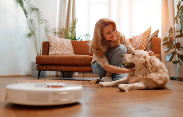 istock Couple with dog at home 1494578437